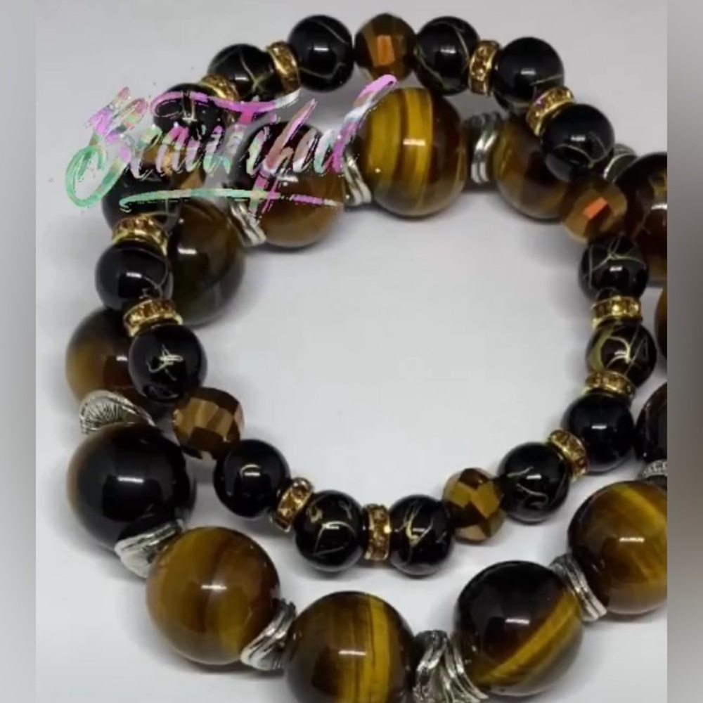 NWT “but the Greatest of ALL” 1st Corinthians 13:13 10mm Tiger Eye 2PC Bracelets - Picture 6 of 8